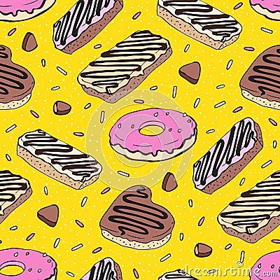 Pink donut. Yummy colorful cute background Vector Illustration