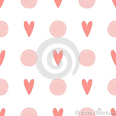 Pink dot pattern heart love seamless background Baby girl simple birthday template Vector fabric design Vector Illustration