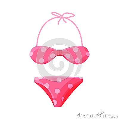 Pink Dotted Bikini Female Swimwear, Summer Vacation Object, Traveling and Tourism Vector Illustration Isolated on White Vector Illustration