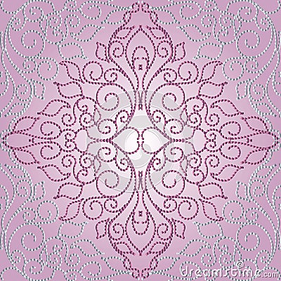 Pink dotted damask seamless pattern. Vector Illustration