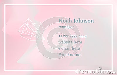 Pink double-sided business card with crystal logo Vector Illustration