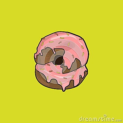 Pink doughnut funky graphic illustration Cartoon Illustration