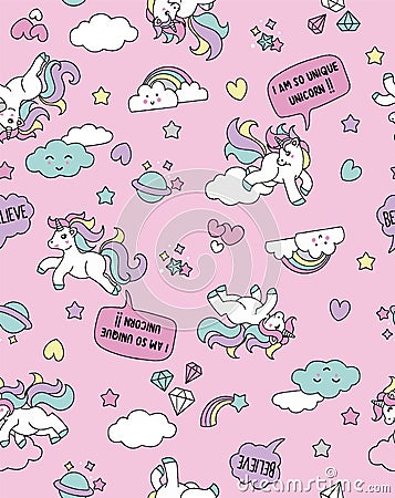 Pink Dream Unicorn Background vector file Vector Illustration