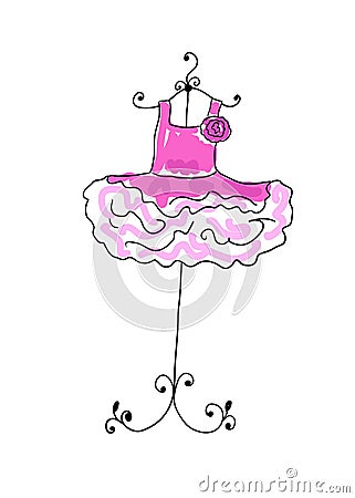 Pink dress with flounces on a hanger Vector Illustration