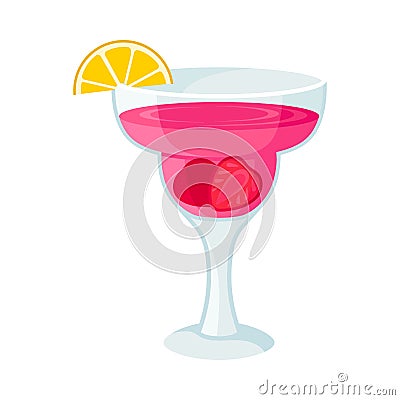 Pink drink in a glass on a high leg. Vector illustration on a white background. Vector Illustration