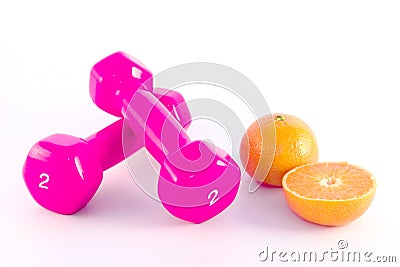 Pink dumbbells with orange Stock Photo