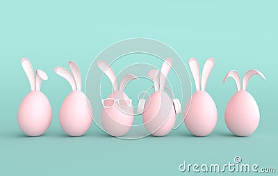 Pink Easter egg with rabbit ears on green background. Happy Easter big hunt or sale banner, mockup template. Religious April Stock Photo