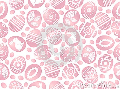 Pink Easter eggs decorated with flowers, leafs and rabbits. Easter repeatable design. Seamless pattern. Can be used for fabric, wa Vector Illustration