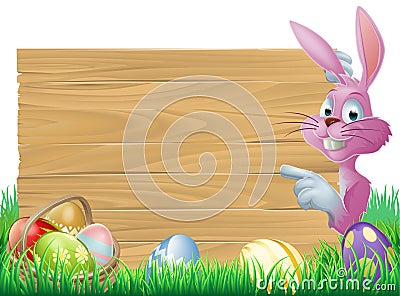 Pink Easter eggs sign Easter bunny Vector Illustration