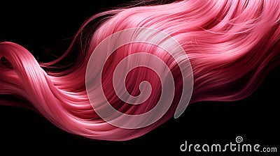 Pink ed hair wavy strand. Isolated on black background. Shiny haircare style shampoo beautiful smooth colored hair close Stock Photo