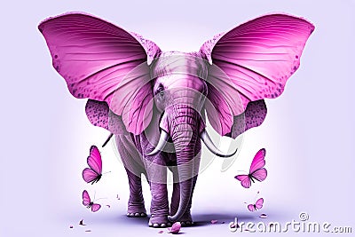 Pink elephant with butterfly ears Stock Photo