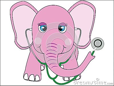 Pink elephant doctor Vector Illustration