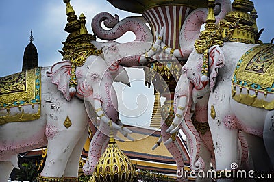 Pink elephant statue next to Grand Palace in Bangkok Thailand as religion culture Asia buddhist symbol Stock Photo