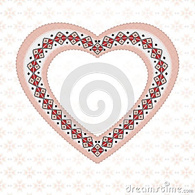 Pink embroidered heart Vector Illustration