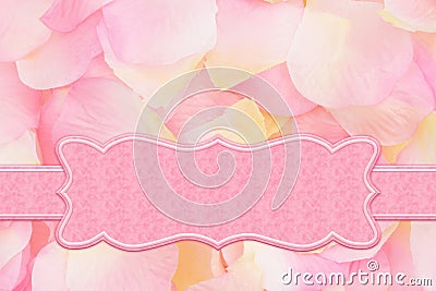 Pink empty banner with pink and yellow rose petals Stock Photo