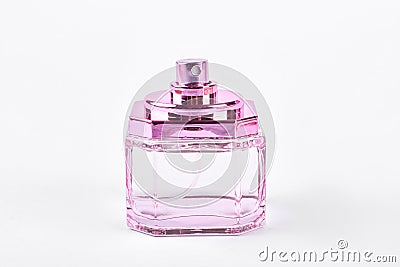 Pink empty glass of perfume. Stock Photo