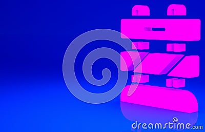 Pink End of railway tracks icon isolated on blue background. Stop sign. Railroad buffer end to destination. Minimalism Cartoon Illustration