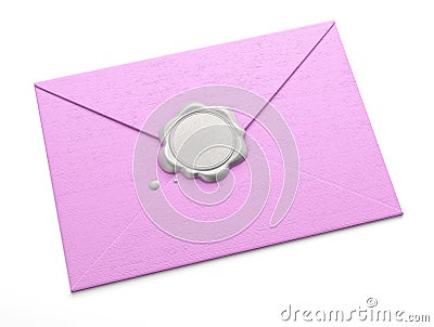 Pink envelope sealed by silver color wax seal Stock Photo
