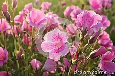 Pink Evening Primrose flowers Stock Photo