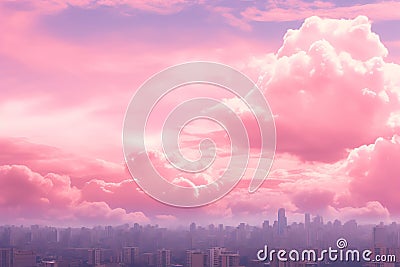 Pink Evening Sky Over a City, pink life Stock Photo