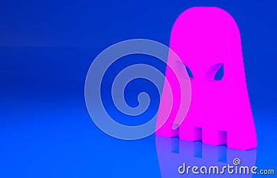 Pink Executioner mask icon isolated on blue background. Hangman, torturer, executor, tormentor, butcher, headsman icon Cartoon Illustration