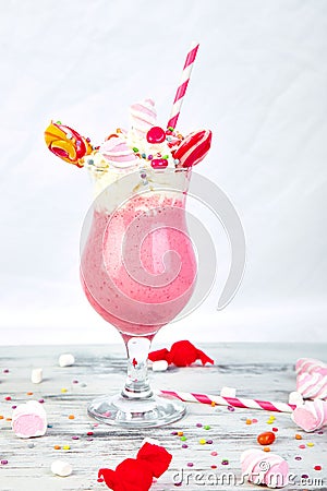 Pink Extreme milkshake with berry rasberry Stock Photo