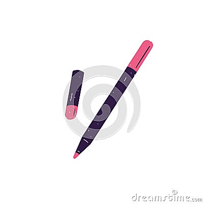 Pink eyeliner, bright eye liner. Open lip pencil. Professional beauty product for visage. Decorative cosmetics to Vector Illustration