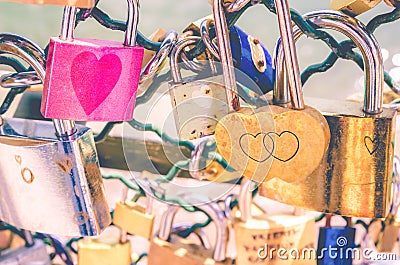 Pink Faded love padlocks Stock Photo