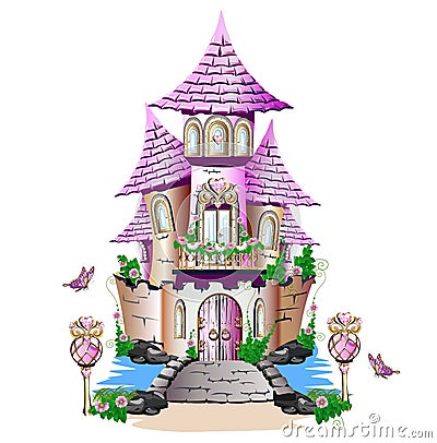 Pink fairy tale castle Vector Illustration