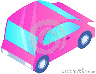 Pink family car for driving on road. Transport for traveling and city trips. Flat isometric automobile Stock Photo