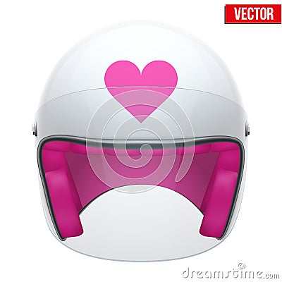 Pink Female Motorcycle Helmet with glass visor. Vector Illustration
