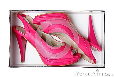 Pink female shoes in box. With clipping path. Stock Photo