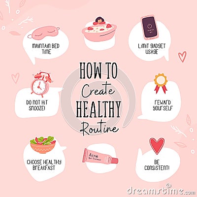 Pink Feminine How To Create Healthy Routine Instagram Post Stock Photo