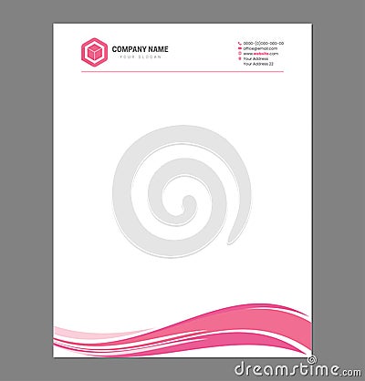 Pink Feminine Letterhead Template with Square Logo Vector Illustration