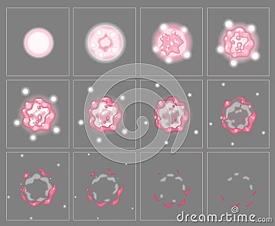 Pink fire explosion special effect animation frames Vector Illustration