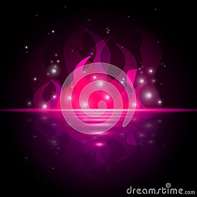 Pink Fire Shows Ocean Fiery And Starred Stock Photo
