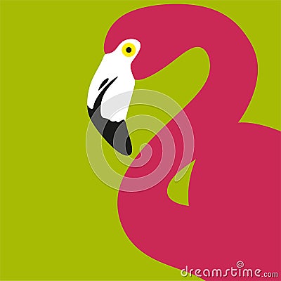 Pink Flamingo bird.Flamingos on a yellow background.Exotic beautiful African bird is the icon for a summer of prints Vector Illustration