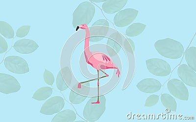 Pink flamingo bird over blue background Stock Photo