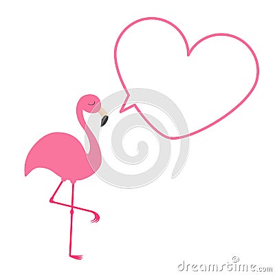 Pink flamingo. Heart frame talking bubble template. Exotic tropical bird. Vector Illustration