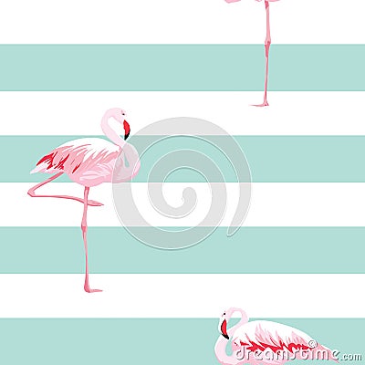 Pink flamingo seamless pattern with stripes Vector Illustration