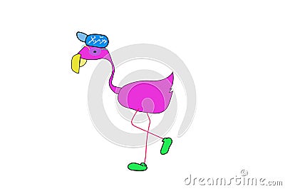 Pink Flamingo standing for food in a swamp Stock Photo