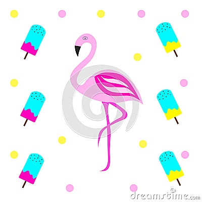 Pink flamingo vector illustration with ice cream Vector Illustration