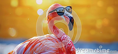 Pink Flamingo Wearing Sunglasses Stock Photo