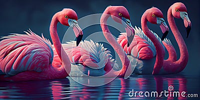 Pink Flamingo. Wildlife animal scene from nature. Flamingo in nature habitat. Beautiful water bird. Ai Generative Stock Photo