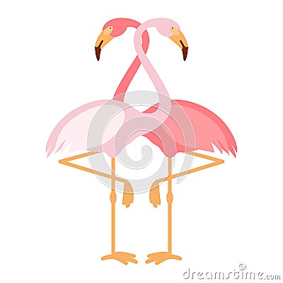 Pink flamingoes pair, love illustration, two loving birds, vector Vector Illustration