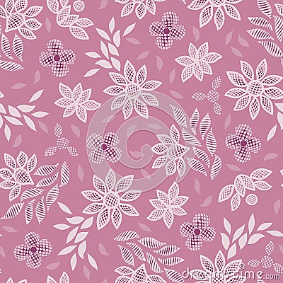 Pink floral lace embroidery seamless vector pattern background Vector Illustration