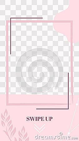 Pink floral story. Cute abstract swipe up social media story template Vector Illustration