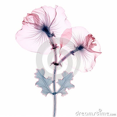 Minimalistic 3d Illustration Of Pink Daisy Flowers In Iodine Scan Cartoon Illustration