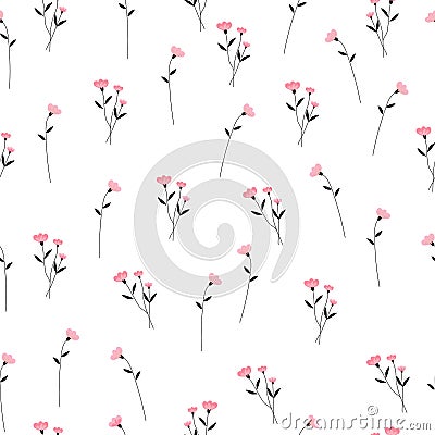 Pink flower and black leaves seamless pattern Vector Illustration