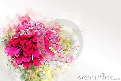 Pink flower blooming on watercolor illustration painting background. Cartoon Illustration